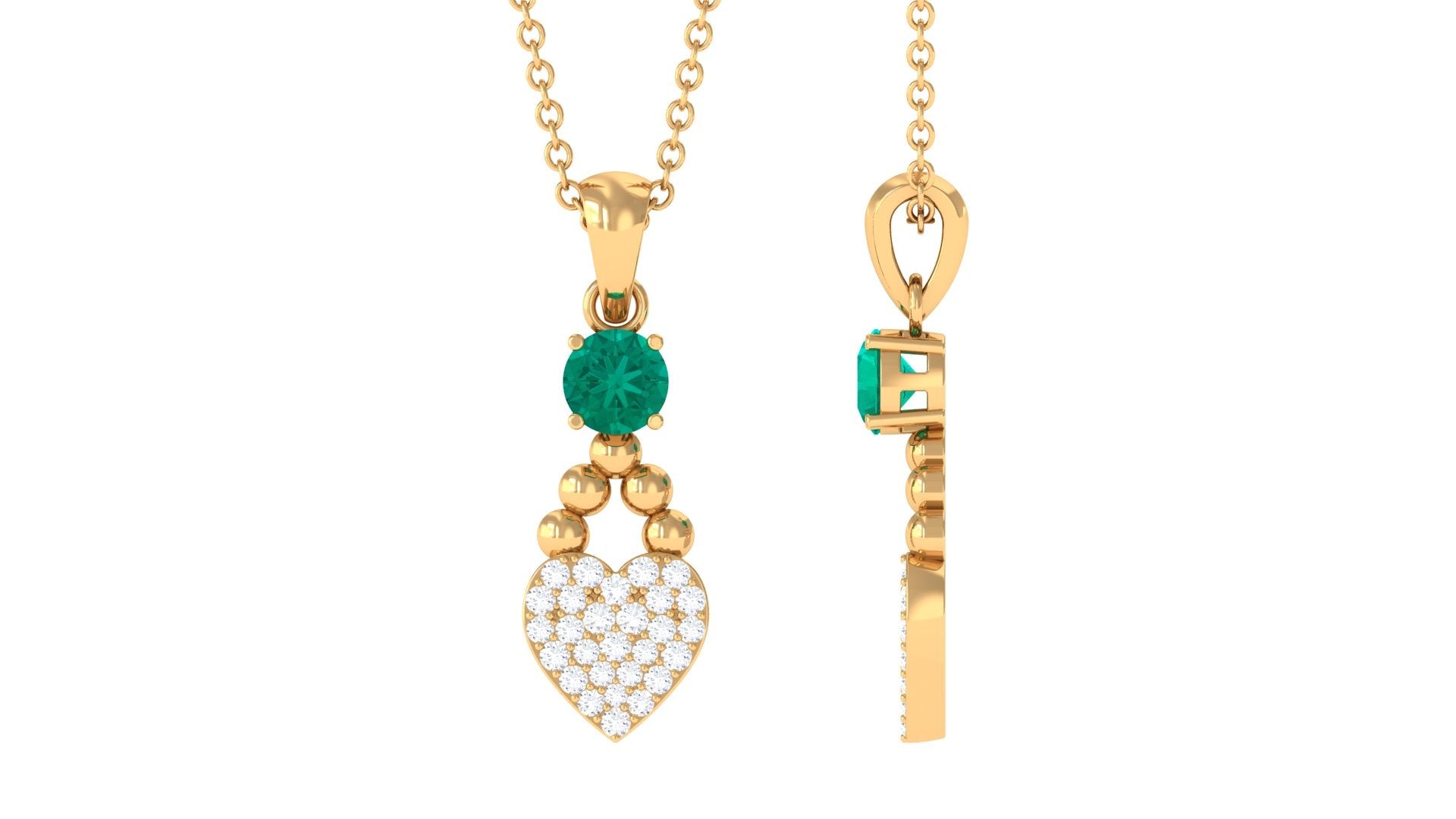 Emerald Diamond Necklace – Heart Pendant Necklace with AAA Grade Emerald & Diamonds