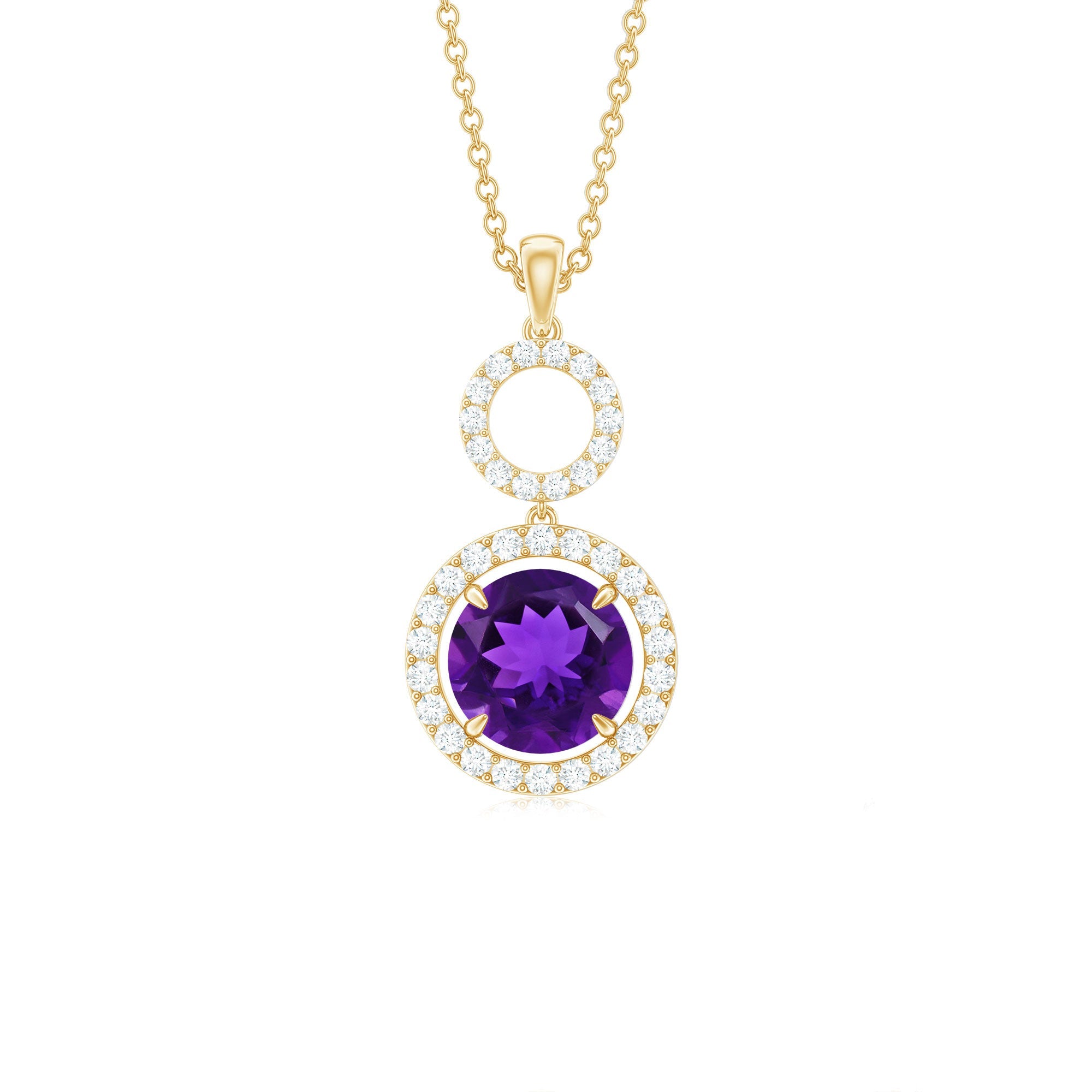 Natural 2 Carat Amethyst Pendant Necklace with Diamond