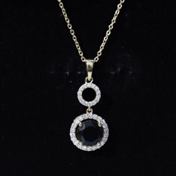 Natural 2 CT Round Black Onyx Necklace with Diamond Halo