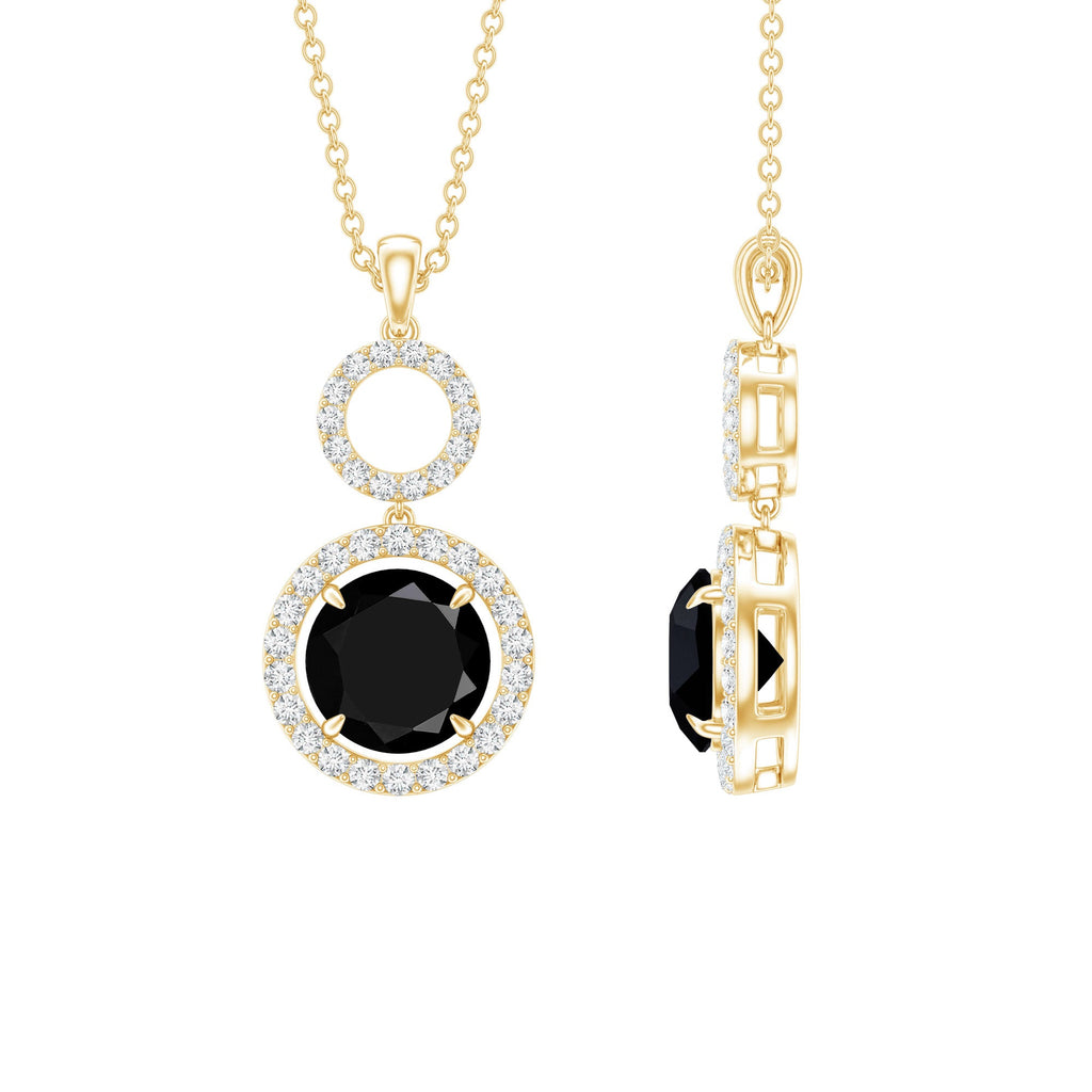 Natural 2 CT Round Black Onyx Necklace with Diamond Halo
