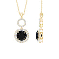 Natural 2 CT Round Black Onyx Necklace with Diamond Halo