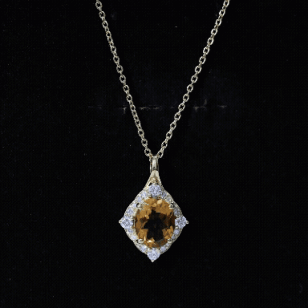 Citrine Diamond Necklace – 2.5 Carat Oval Citrine Pendant With Lab Created Diamond Halo