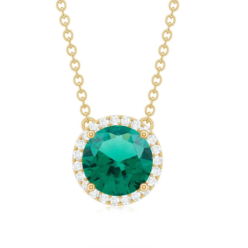 Lab Created Emerald Necklace – 2 Carat Round Emerald Pendant With Diamond Halo