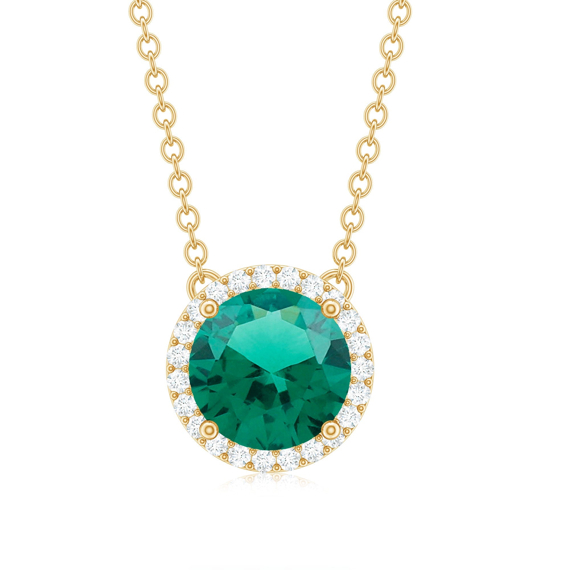 Lab Created Emerald Necklace – 2 Carat Round Emerald Pendant With Diamond Halo