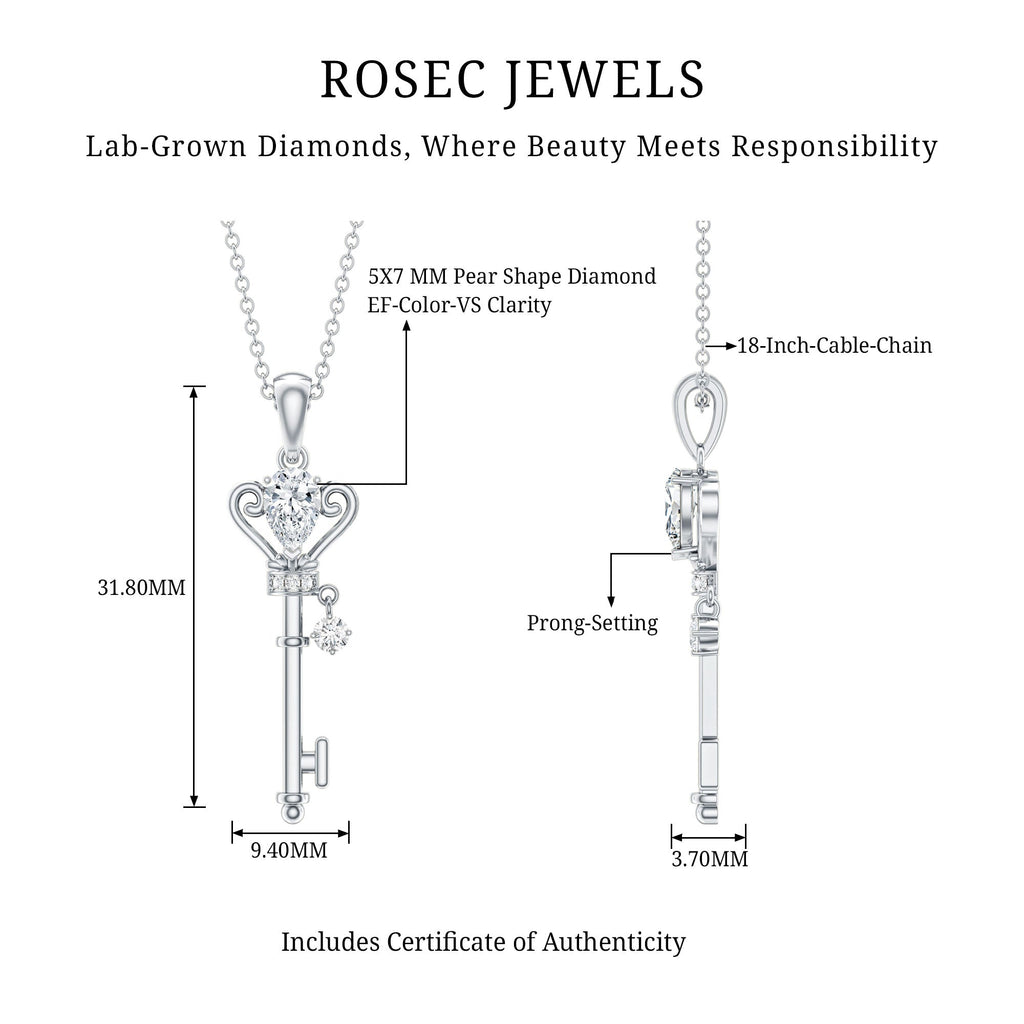 Certified Pear Shaped 0.6 Carat Lab Created Diamond Key Pendant
