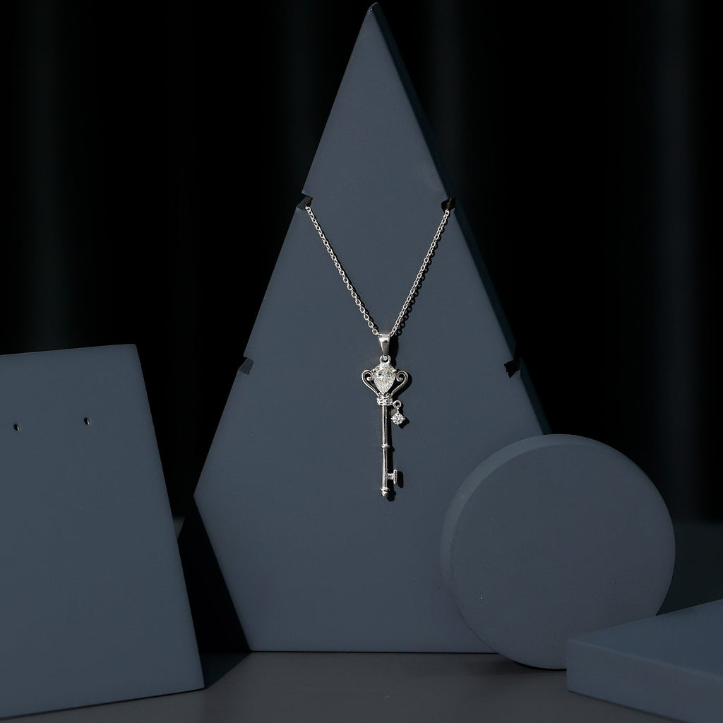 Certified Pear Shaped 0.6 Carat Lab Created Diamond Key Pendant