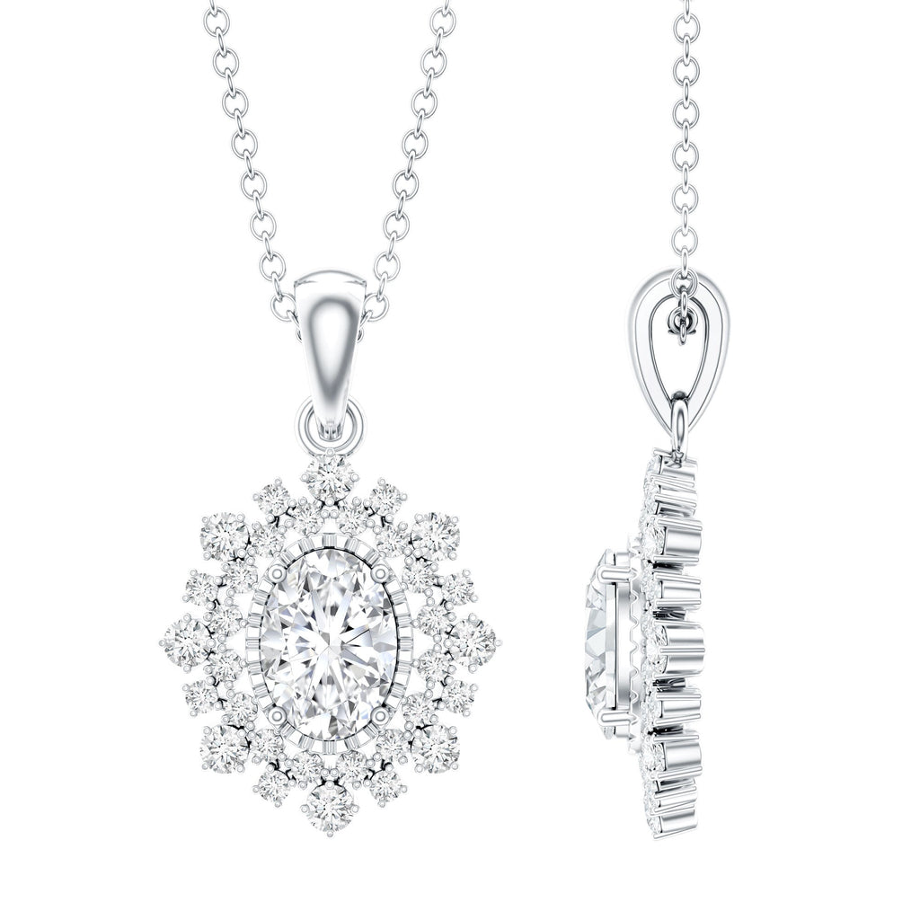 0.7 Carat Oval Lab Diamond Double Halo Bridal Pendant