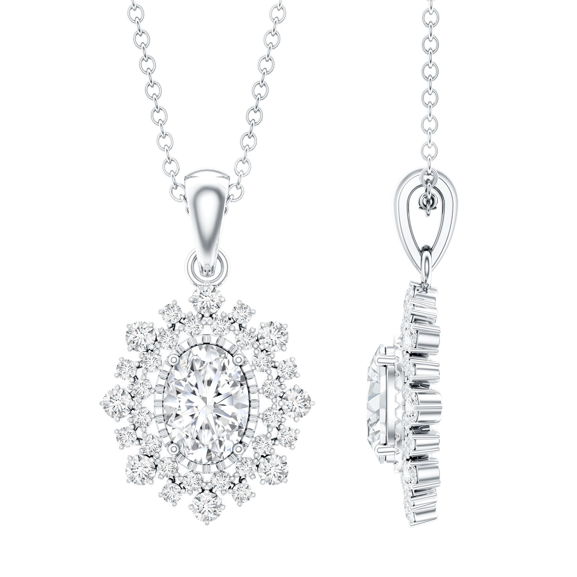 0.7 Carat Oval Lab Diamond Double Halo Bridal Pendant