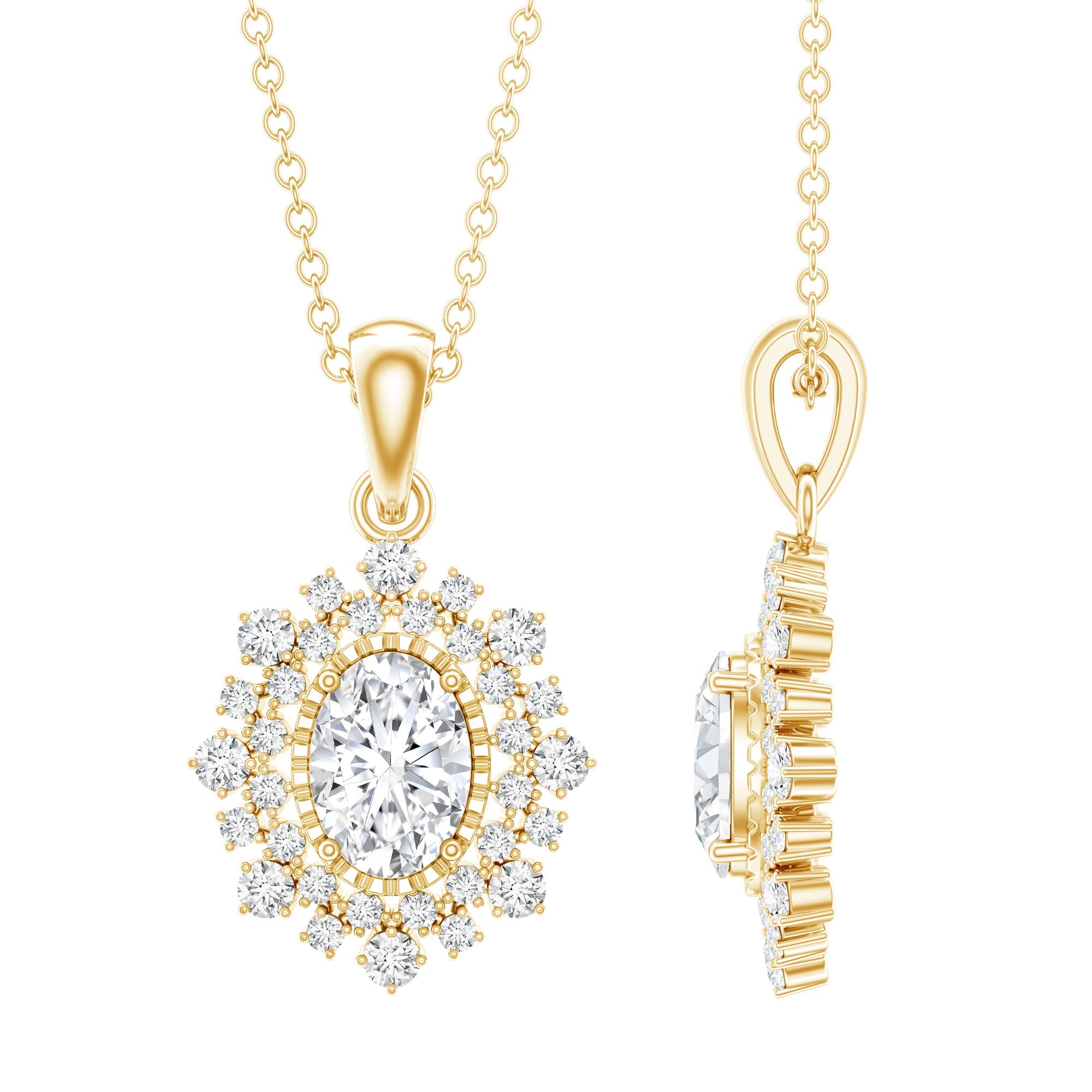 0.7 Carat Oval Lab Diamond Double Halo Bridal Pendant