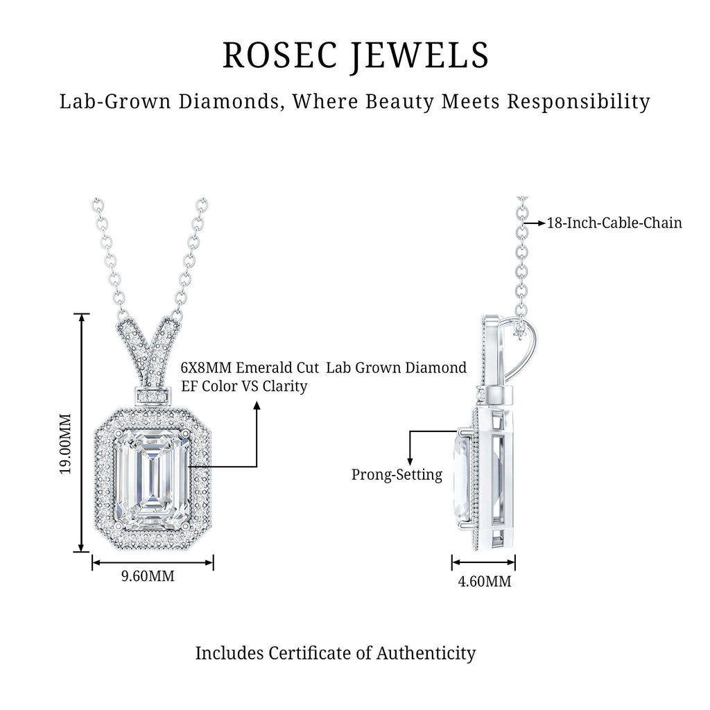 1.8 Carat Lab Created Diamond Emerald Cut Halo Necklace