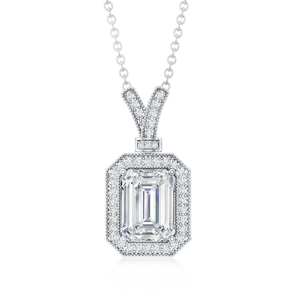1.8 Carat Lab Created Diamond Emerald Cut Halo Necklace