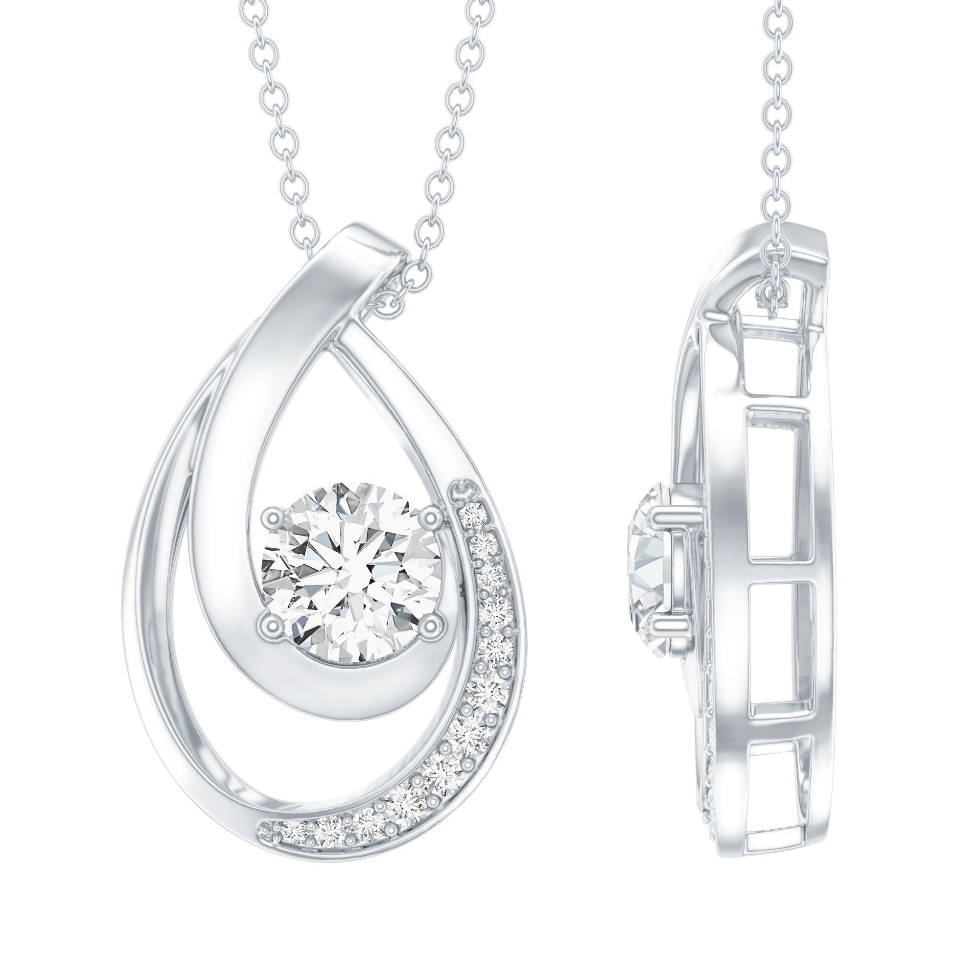 0.9 Carat Round Lab Grown Diamond Teardrop Necklace for Women