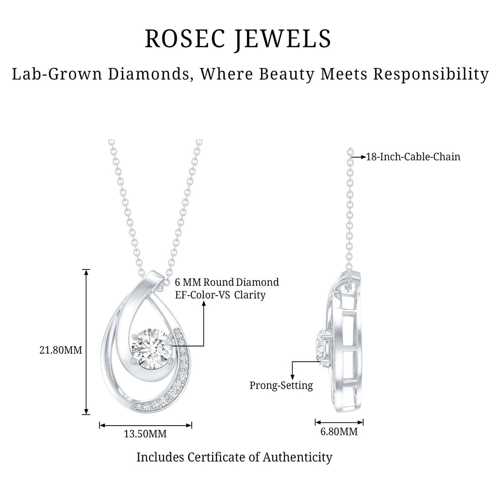 0.9 Carat Round Lab Grown Diamond Teardrop Necklace for Women