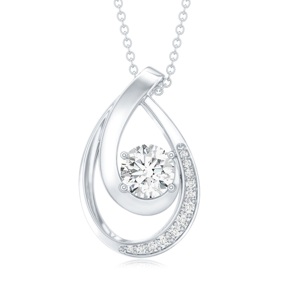 0.9 Carat Round Lab Grown Diamond Teardrop Necklace for Women