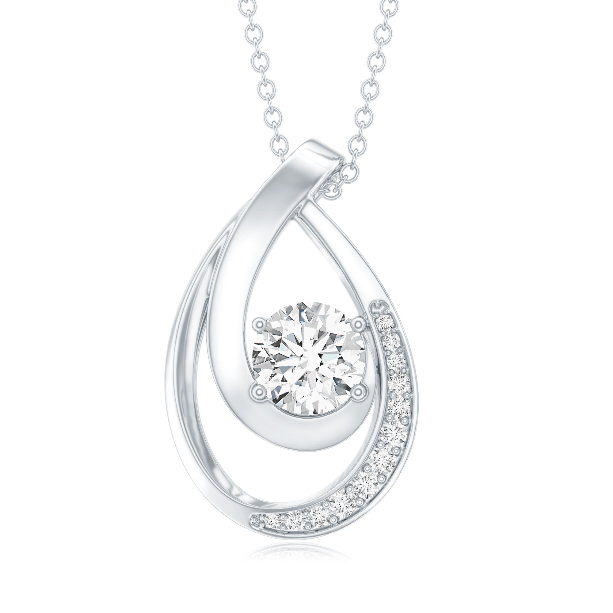 0.9 Carat Round Lab Grown Diamond Teardrop Necklace for Women