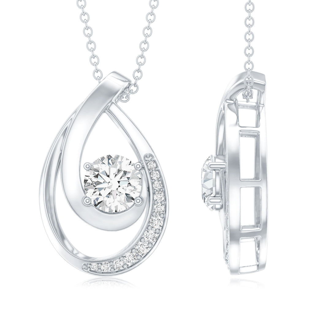 0.9 Carat Round Lab Grown Diamond Teardrop Necklace for Women