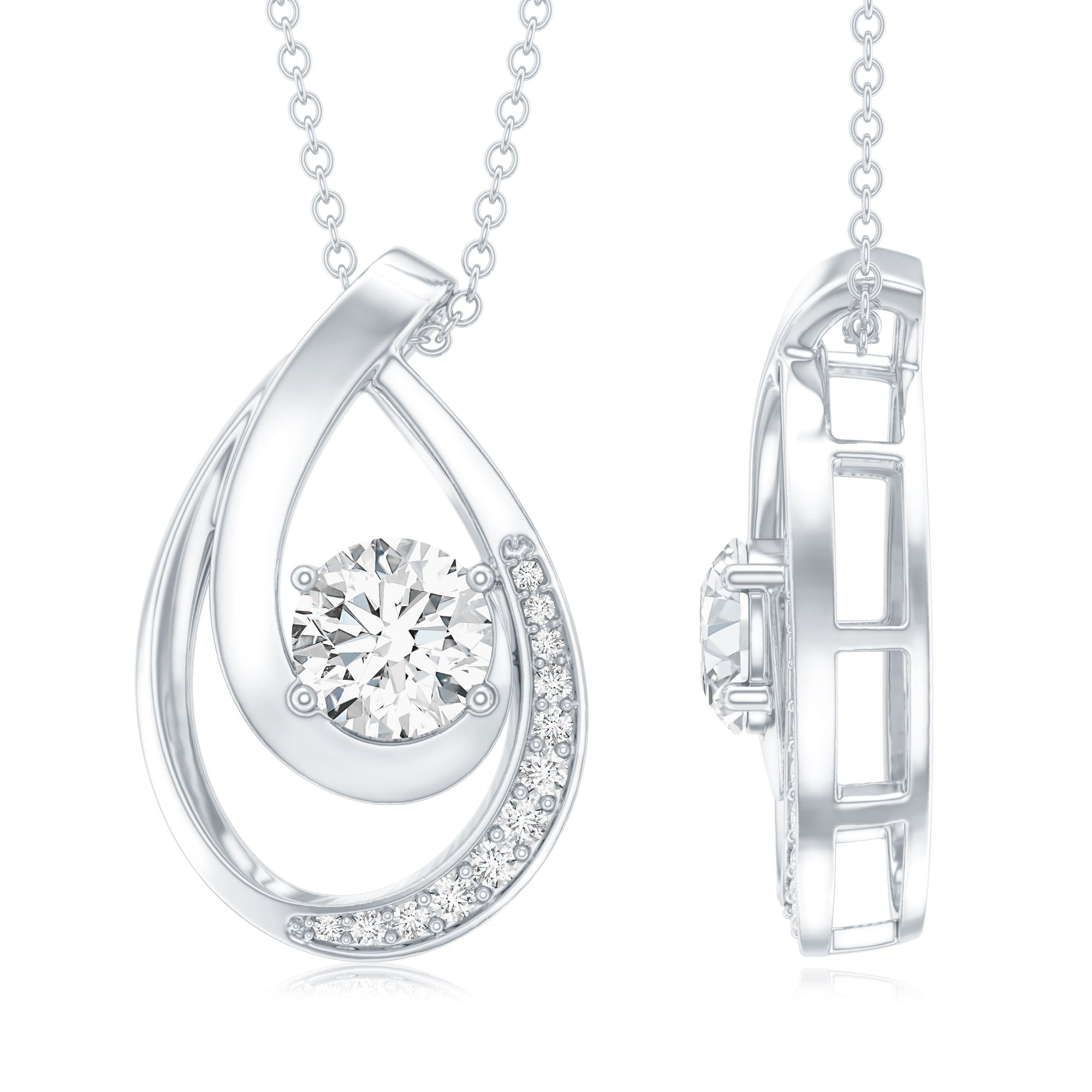 0.9 Carat Round Lab Grown Diamond Teardrop Necklace for Women