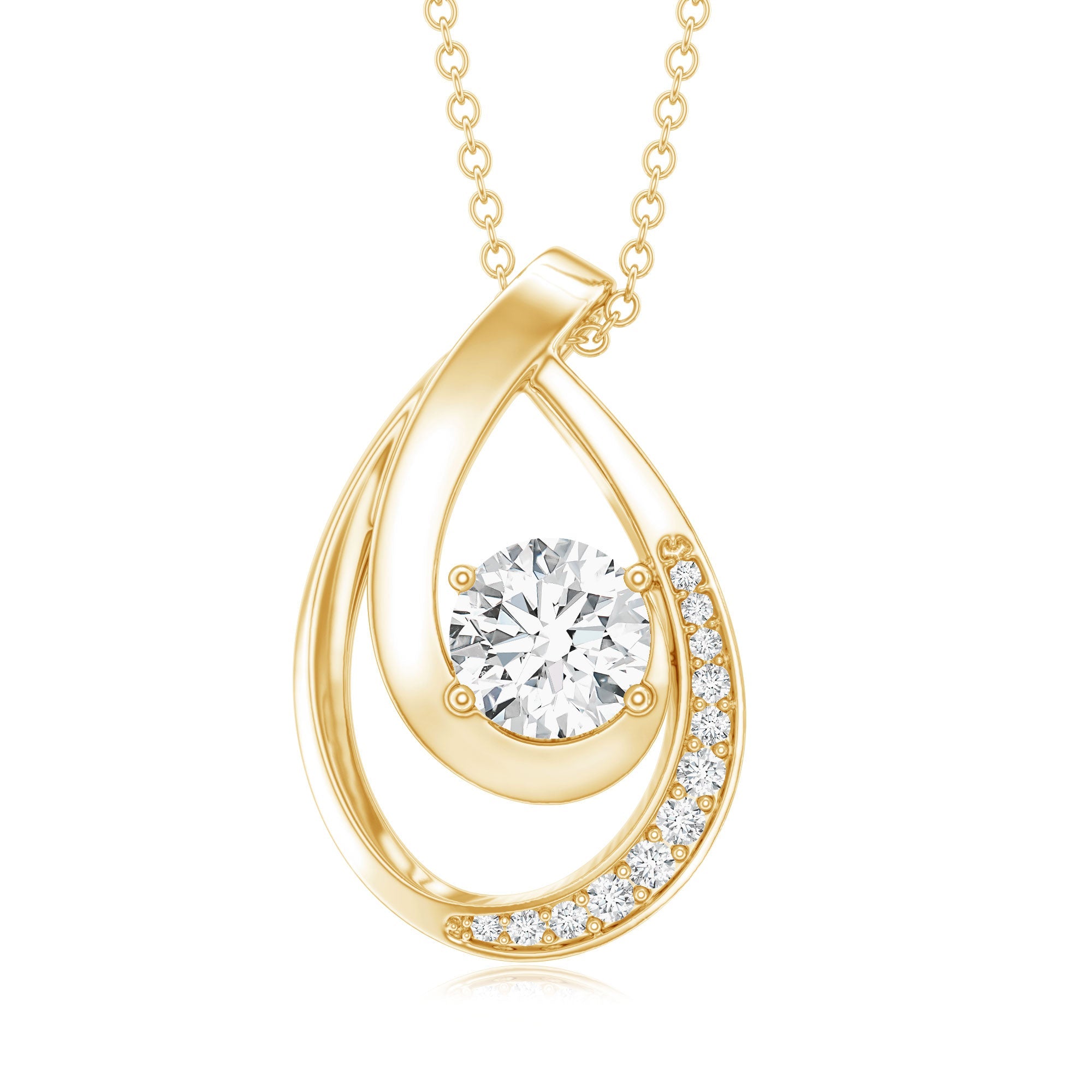 0.9 Carat Round Lab Grown Diamond Teardrop Necklace for Women