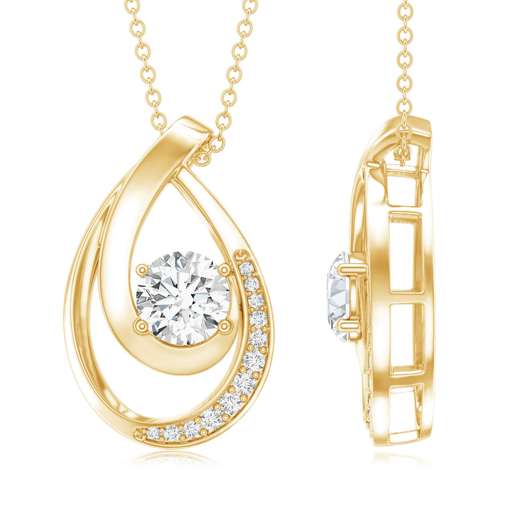 0.9 Carat Round Lab Grown Diamond Teardrop Necklace for Women