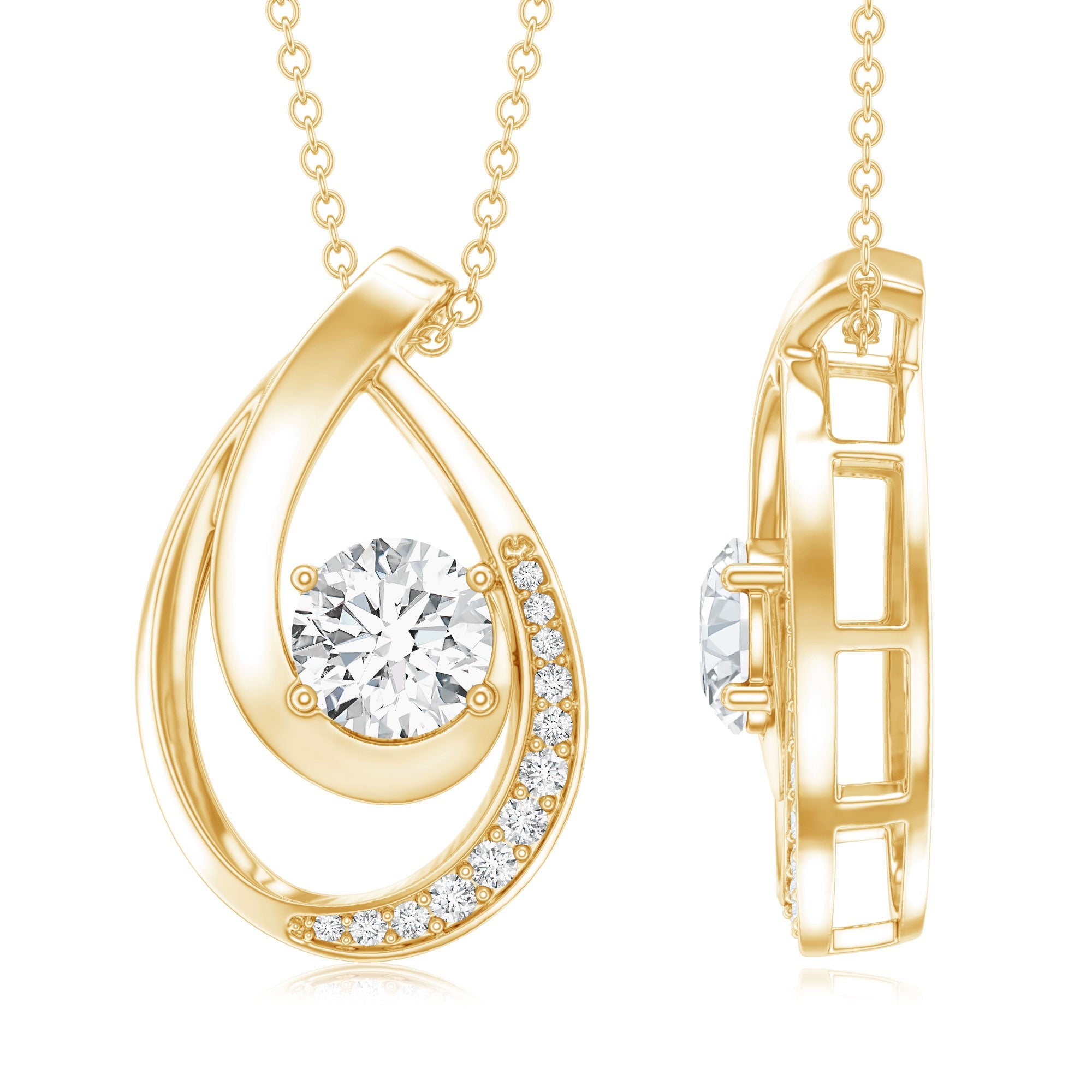 0.9 Carat Round Lab Grown Diamond Teardrop Necklace for Women