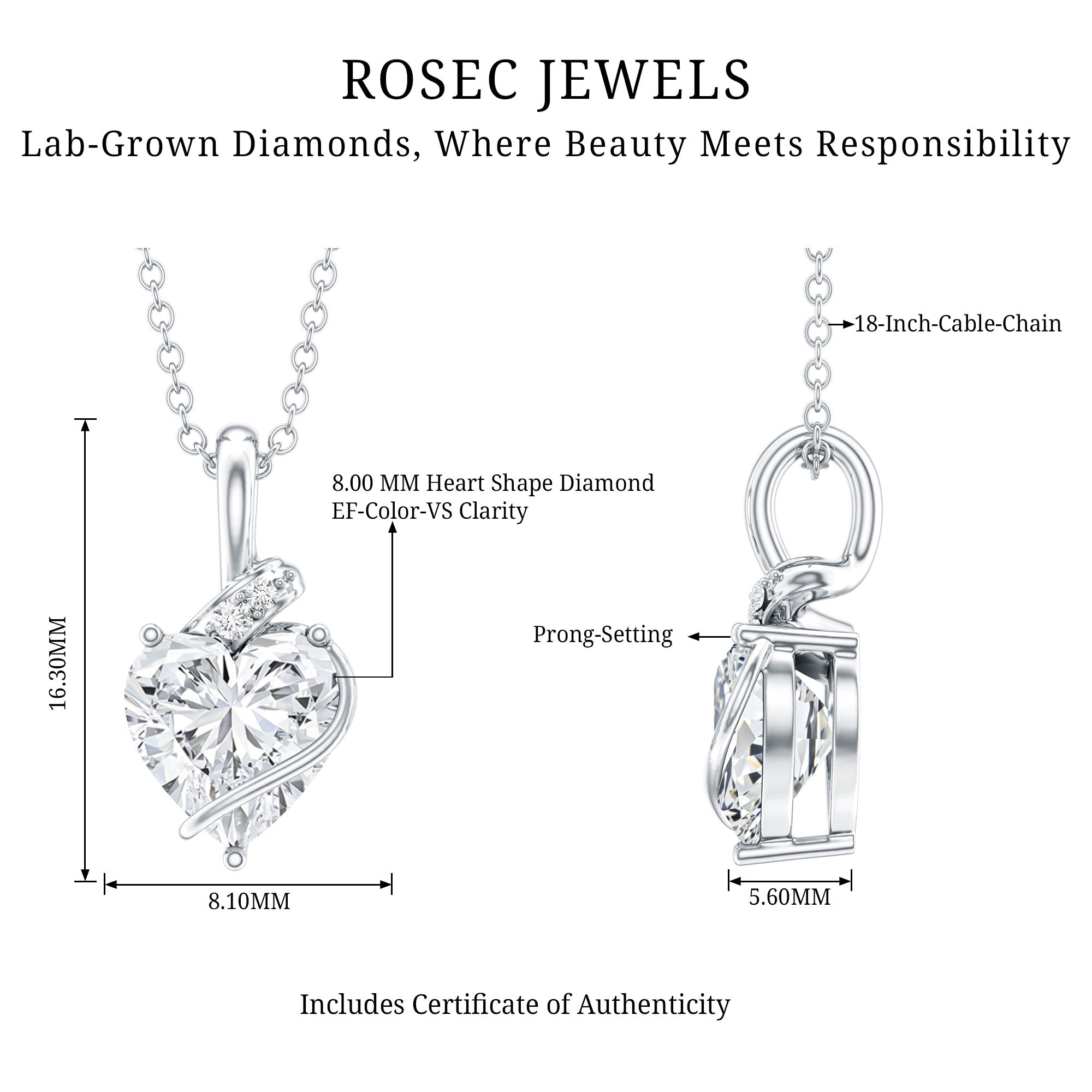 2 Carat Lab Grown Diamond Heart Solitaire Necklace