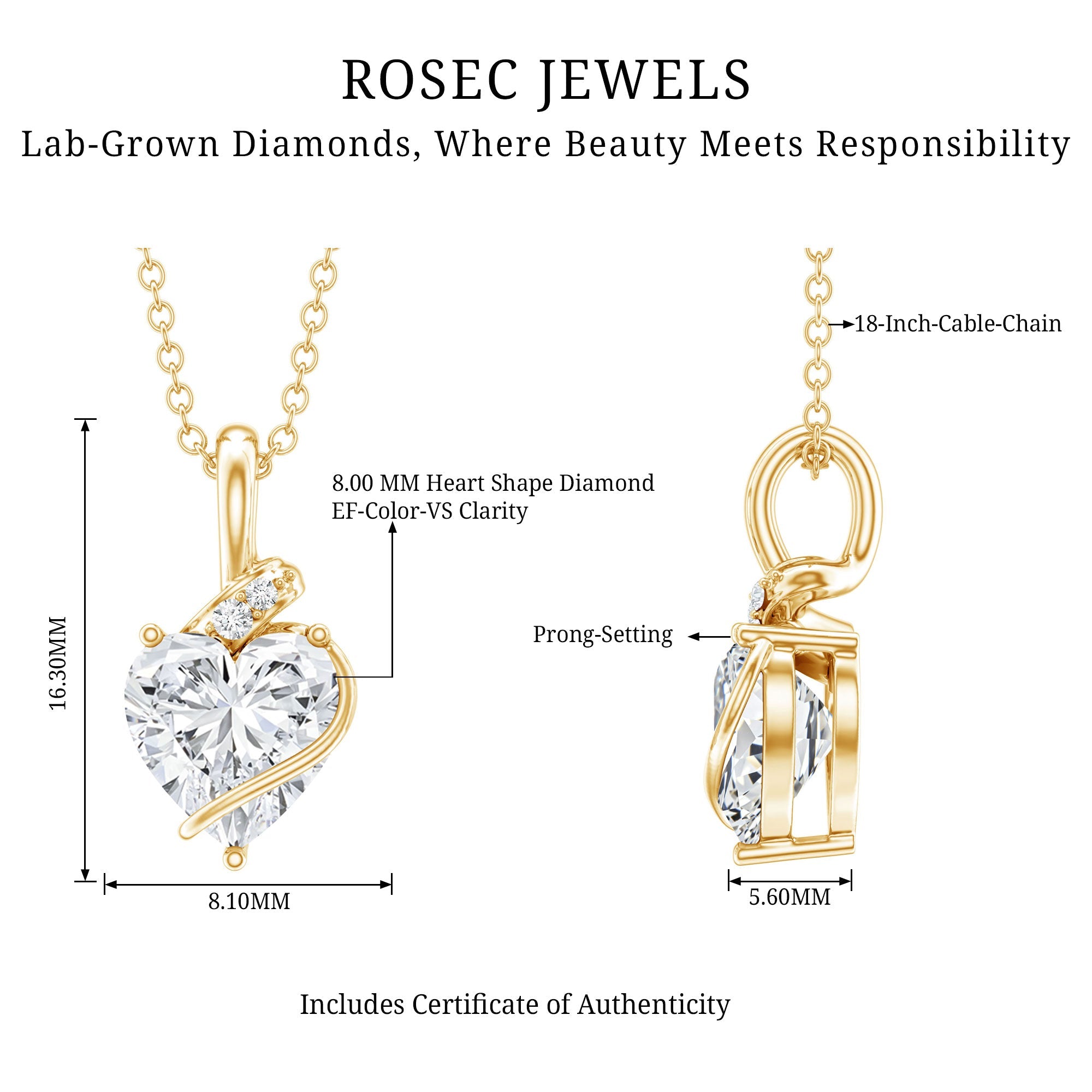 2 Carat Lab Grown Diamond Heart Solitaire Necklace