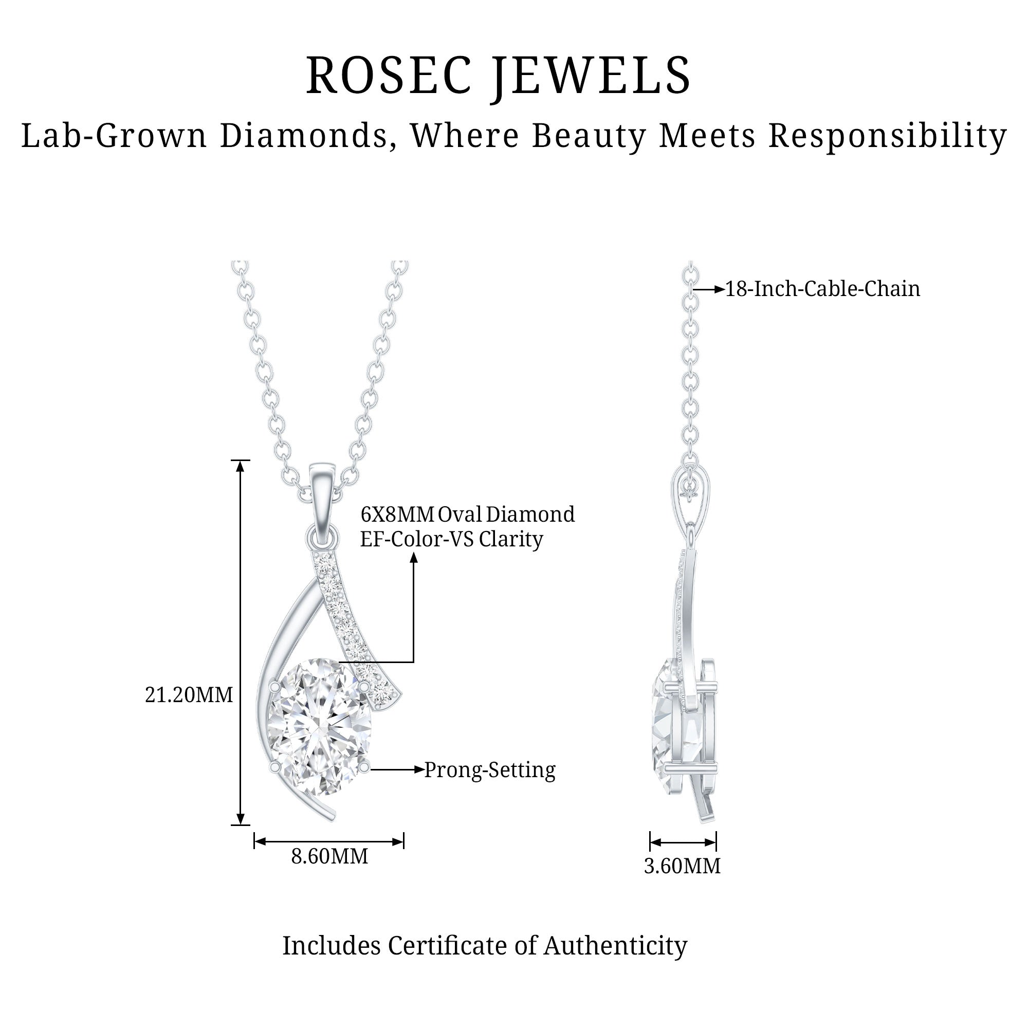 1.2 Carat Oval Lab Grown Diamond Solitaire Necklace