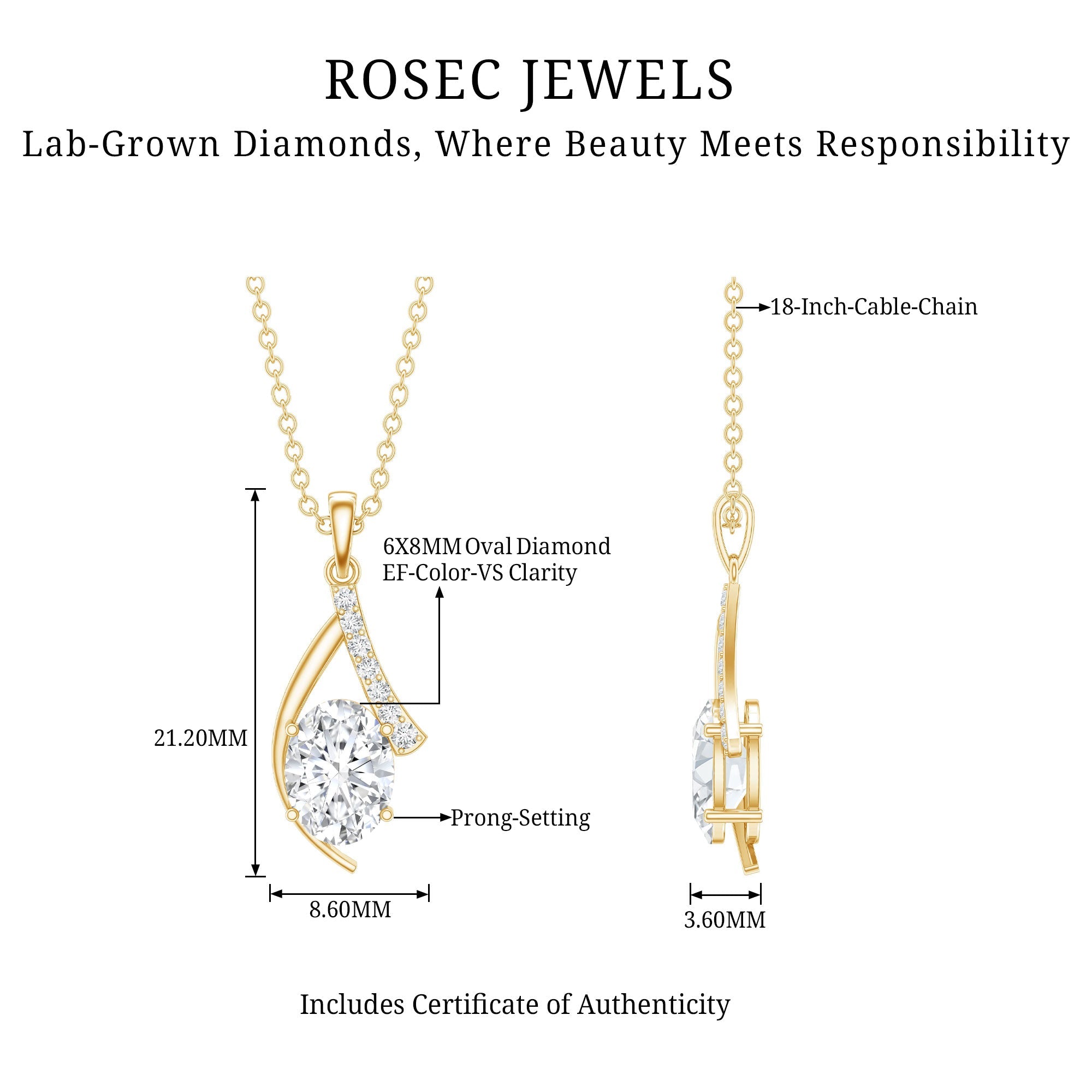 1.2 Carat Oval Lab Grown Diamond Solitaire Necklace