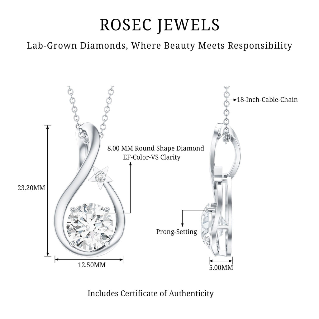 2 Carat Round Solitaire Lab Grown Diamond Teardrop Necklace