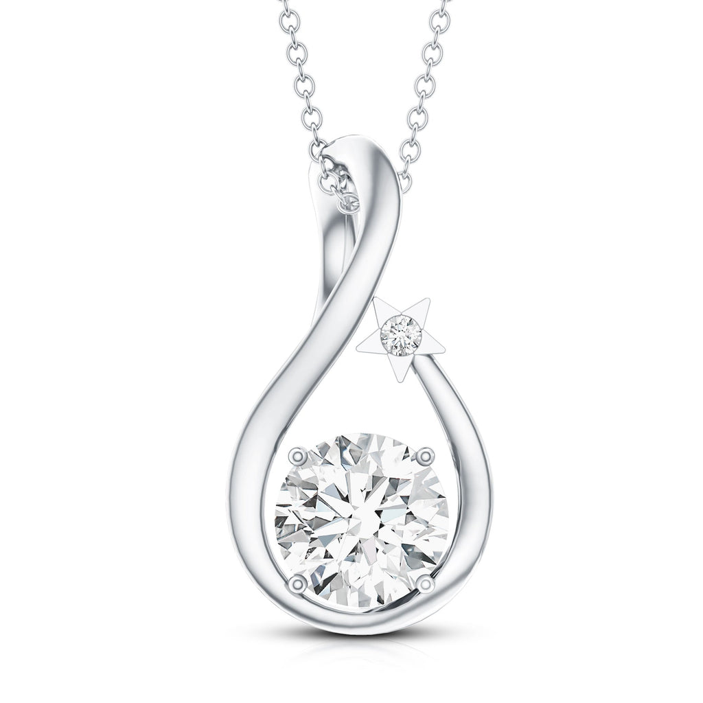 2 Carat Round Solitaire Lab Grown Diamond Teardrop Necklace