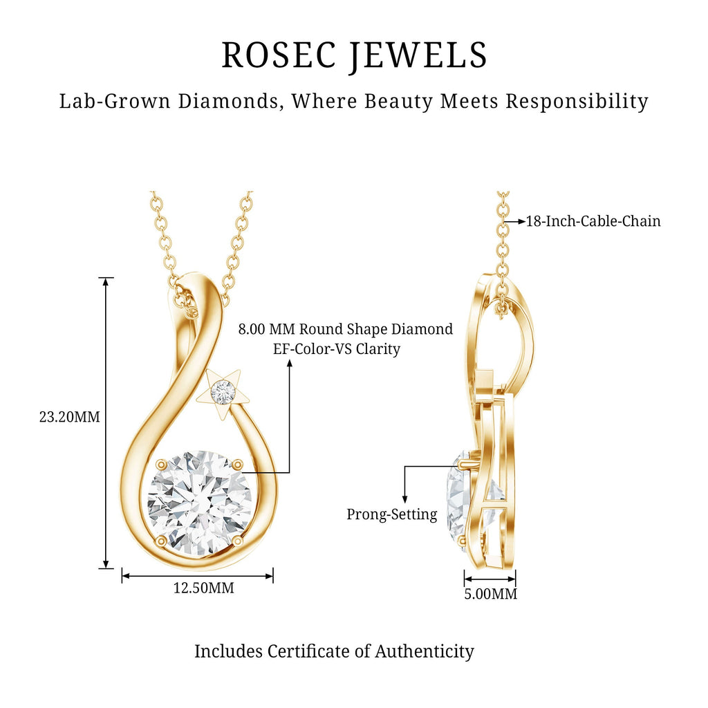 2 Carat Round Solitaire Lab Grown Diamond Teardrop Necklace