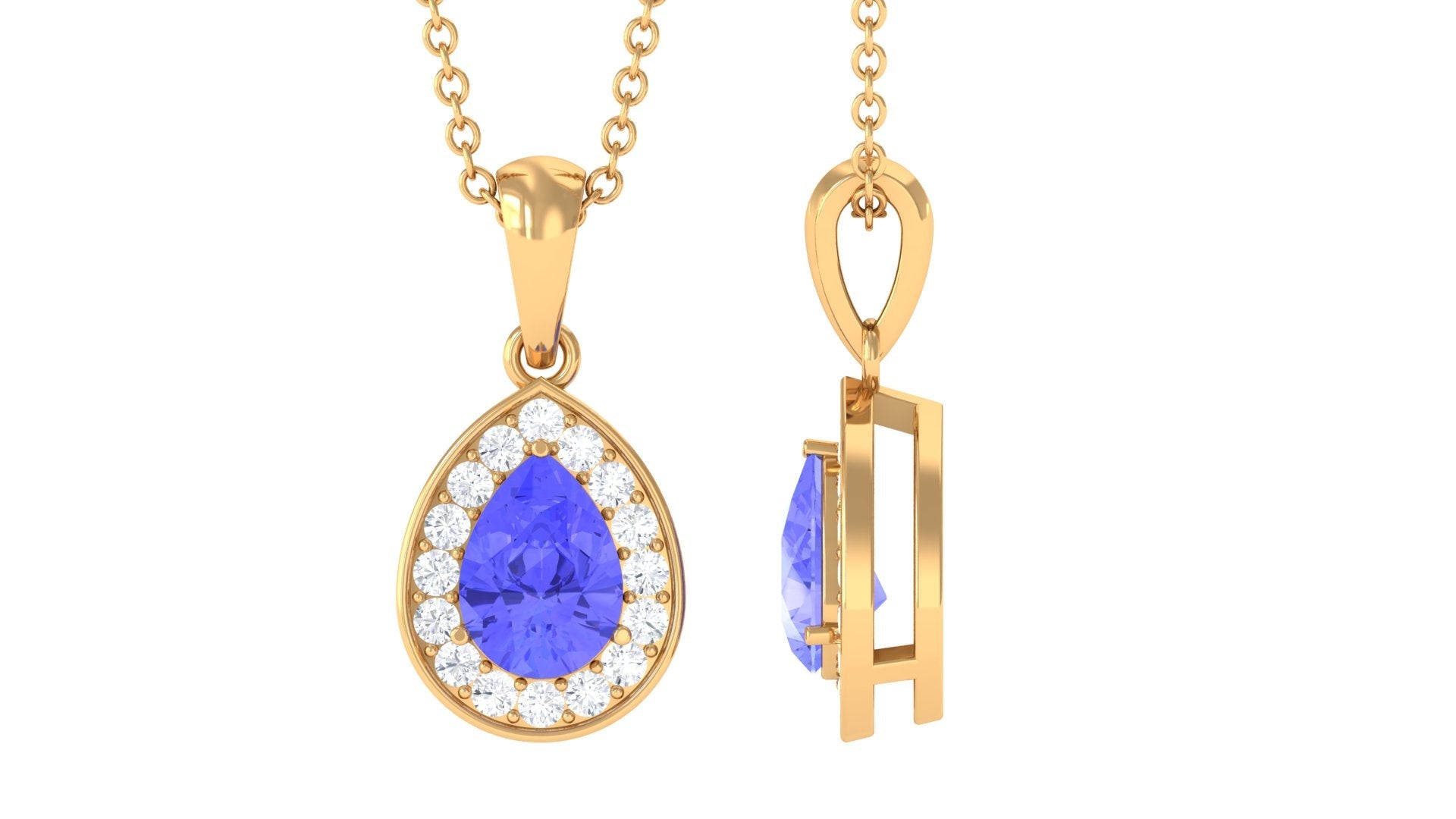 Tanzanite Pendant Necklace – Pear Shaped Teardrop Halo Pendant Blue Jewelry