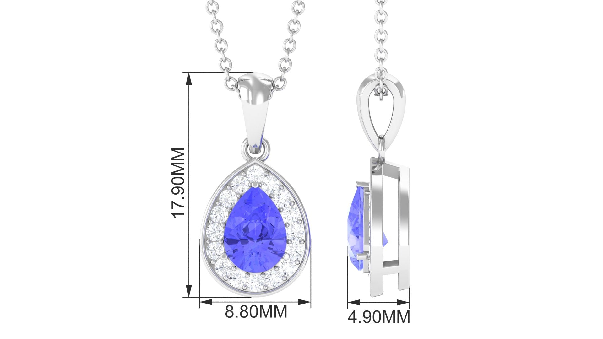 Tanzanite Pendant Necklace – Pear Shaped Teardrop Halo Pendant Blue Jewelry