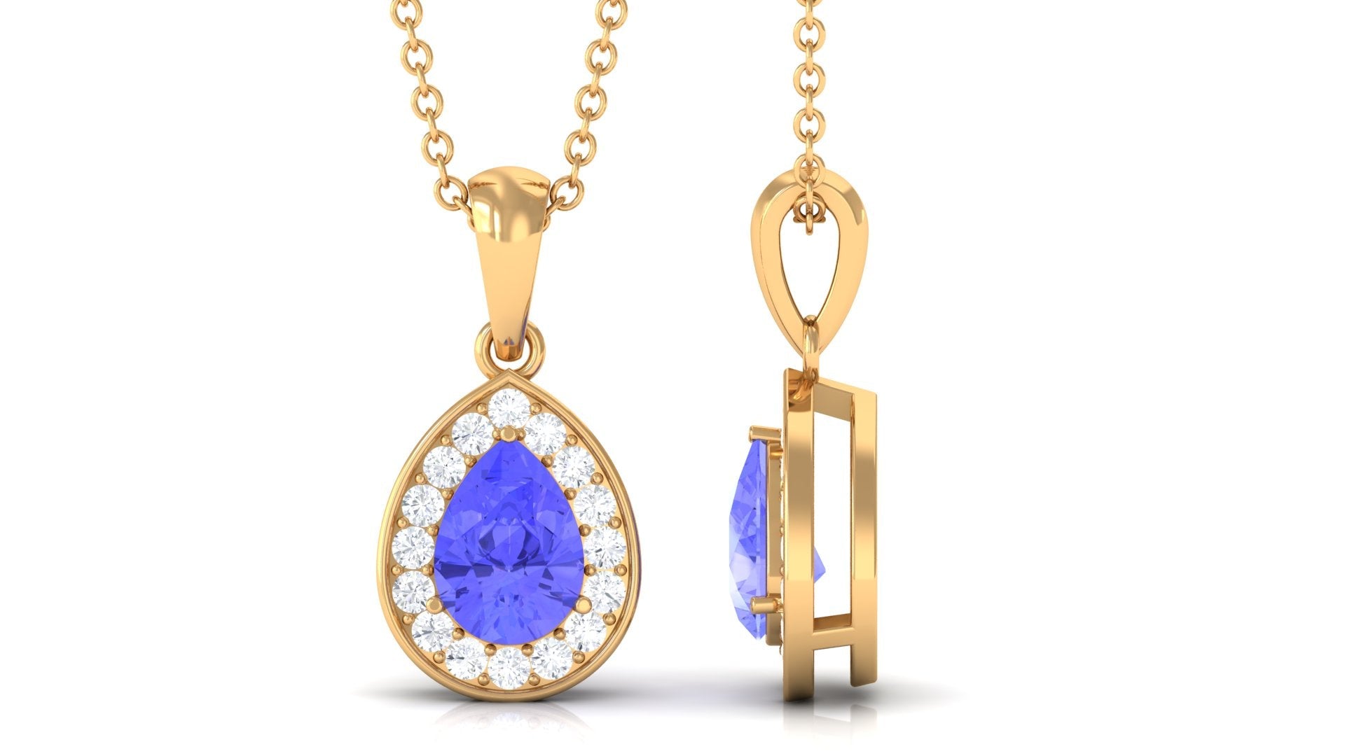 Tanzanite Pendant Necklace – Pear Shaped Teardrop Halo Pendant Blue Jewelry