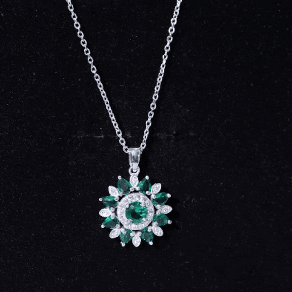 Emerald Flower Necklace – Lab Created Emerald Diamond Pendant | Sparkling Halo