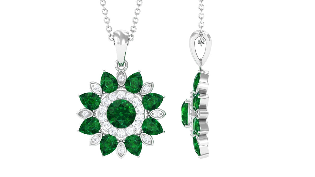 Emerald Flower Necklace – Lab Created Emerald Diamond Pendant | Sparkling Halo