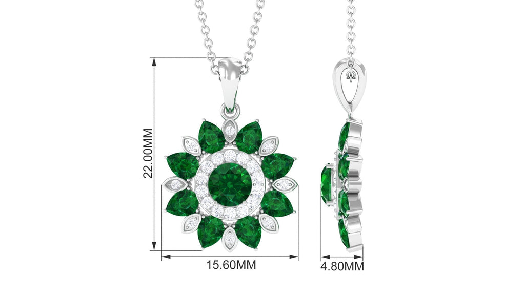 Emerald Flower Necklace – Lab Created Emerald Diamond Pendant | Sparkling Halo