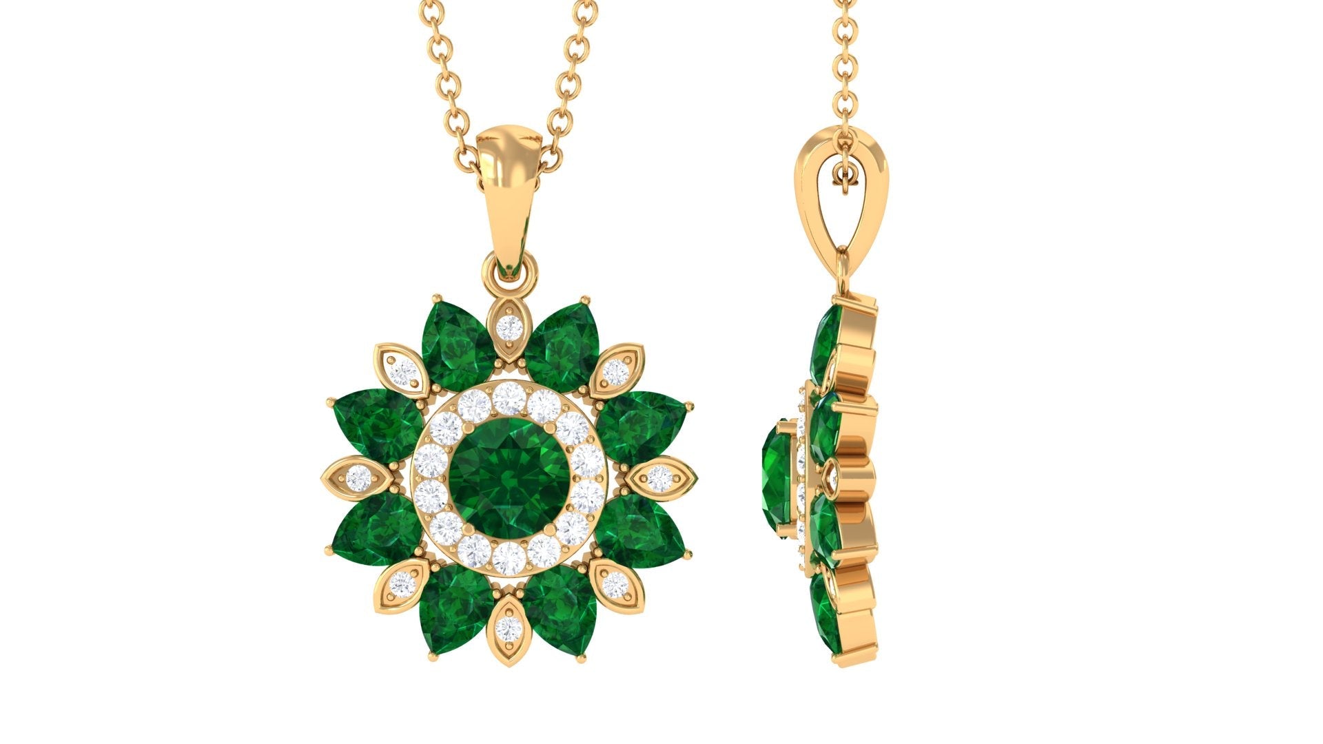 Emerald Flower Necklace – Lab Created Emerald Diamond Pendant | Sparkling Halo