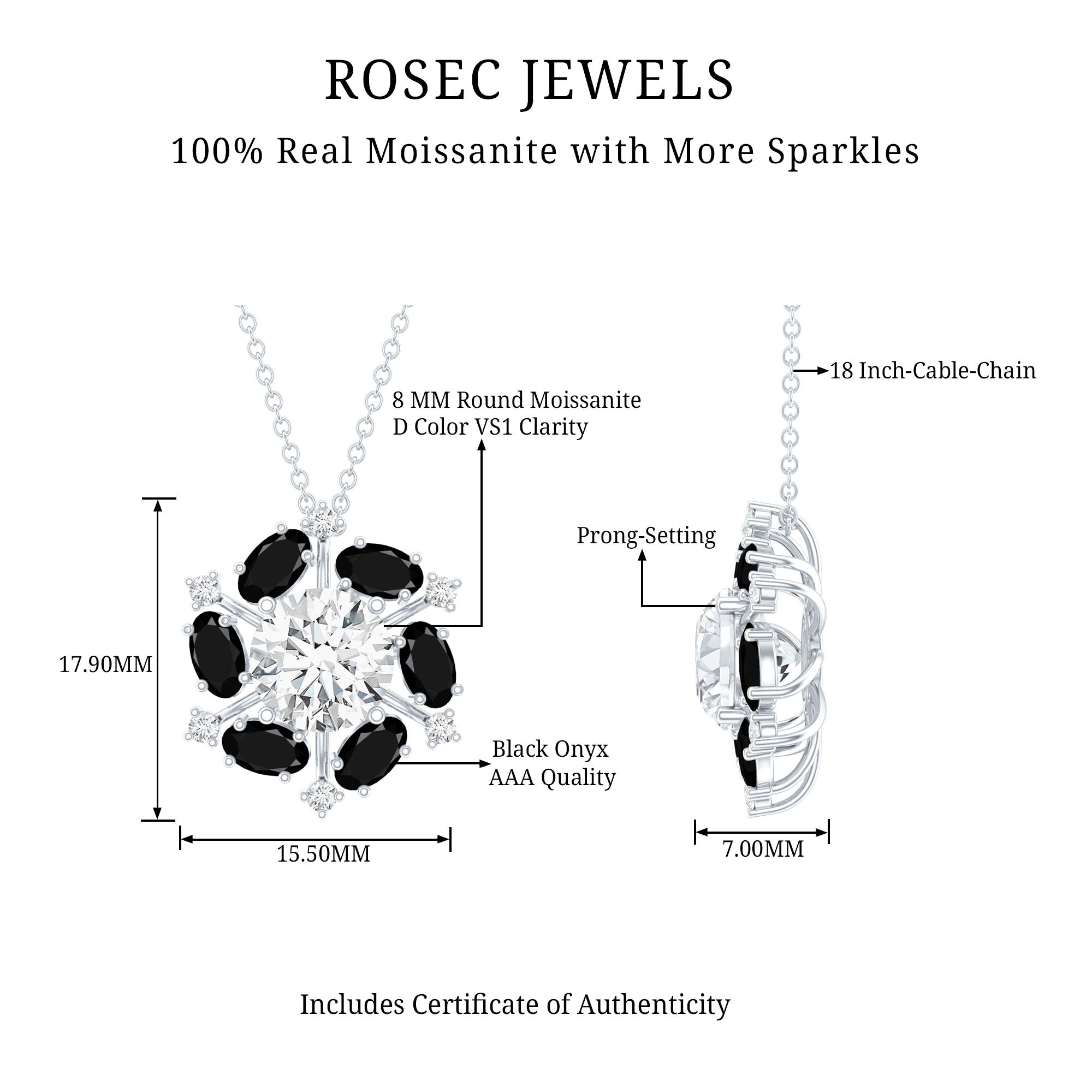 Certified 2 Carat Moissanite Statement Necklace with Black Onyx