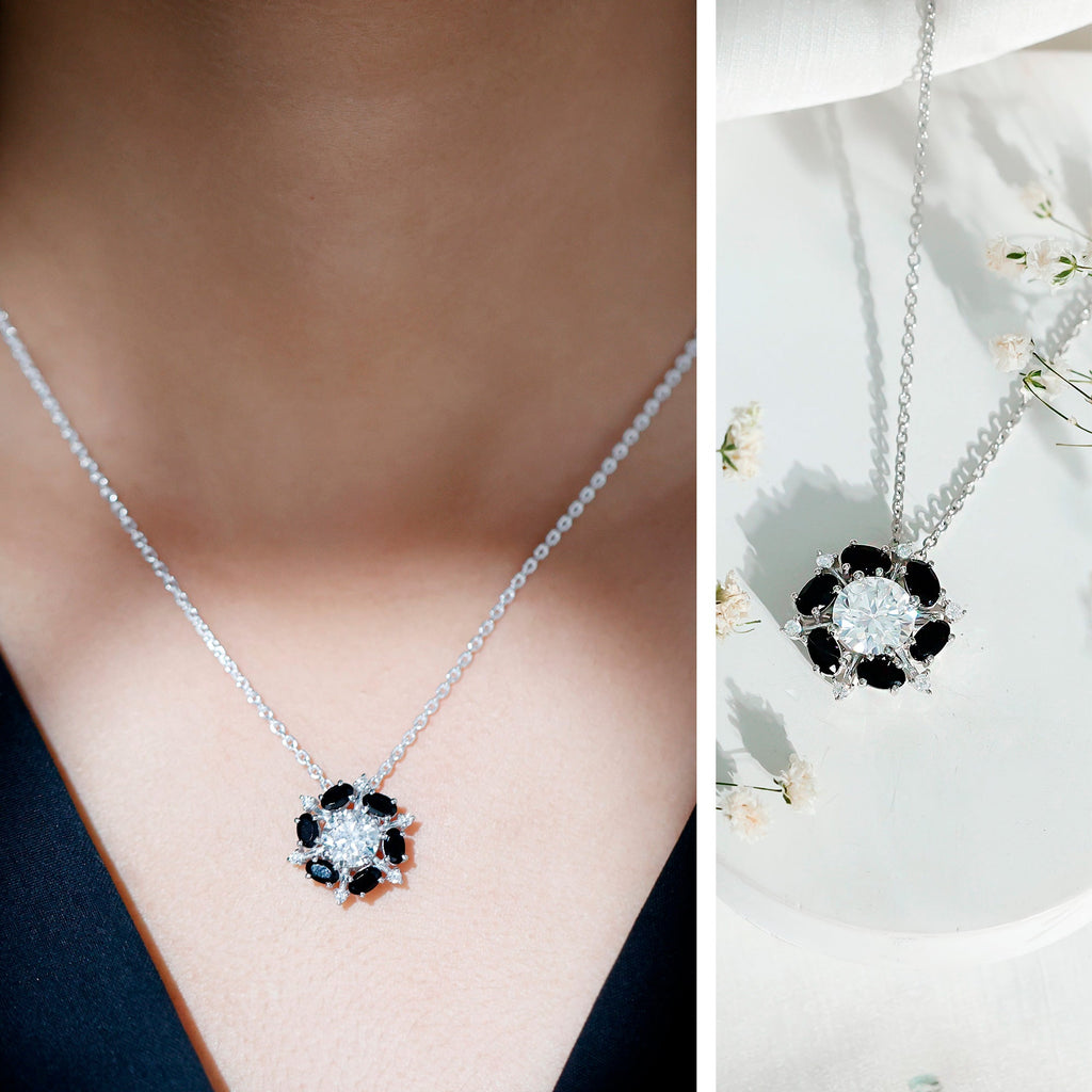 Certified 2 Carat Moissanite Statement Necklace with Black Onyx