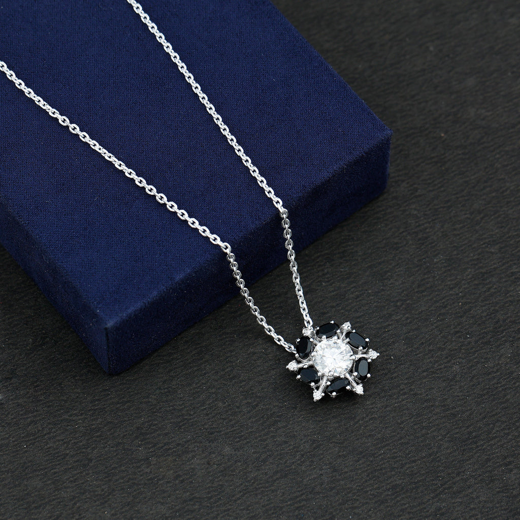 Certified 2 Carat Moissanite Statement Necklace with Black Onyx