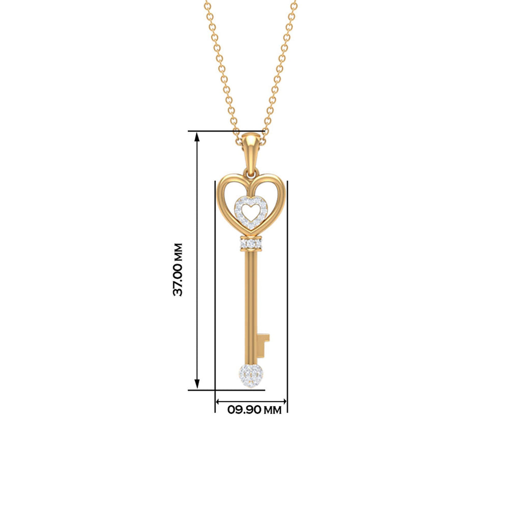 Diamond Key Necklace – Vintage Style Heart Pendant With Prong Setting Diamonds