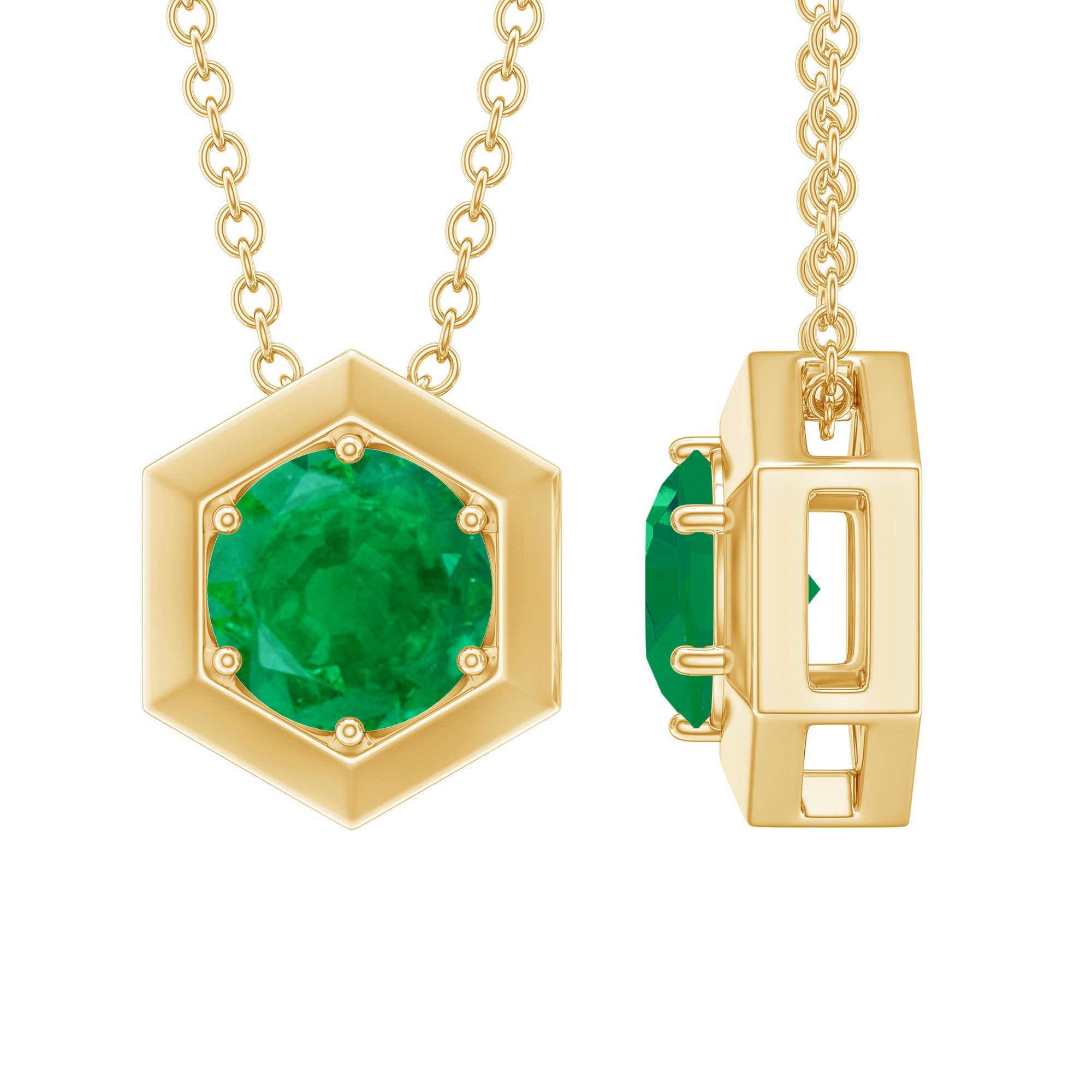 Emerald Pendant Necklace – Solitaire Hexagon Pendant With AAA Quality Emerald