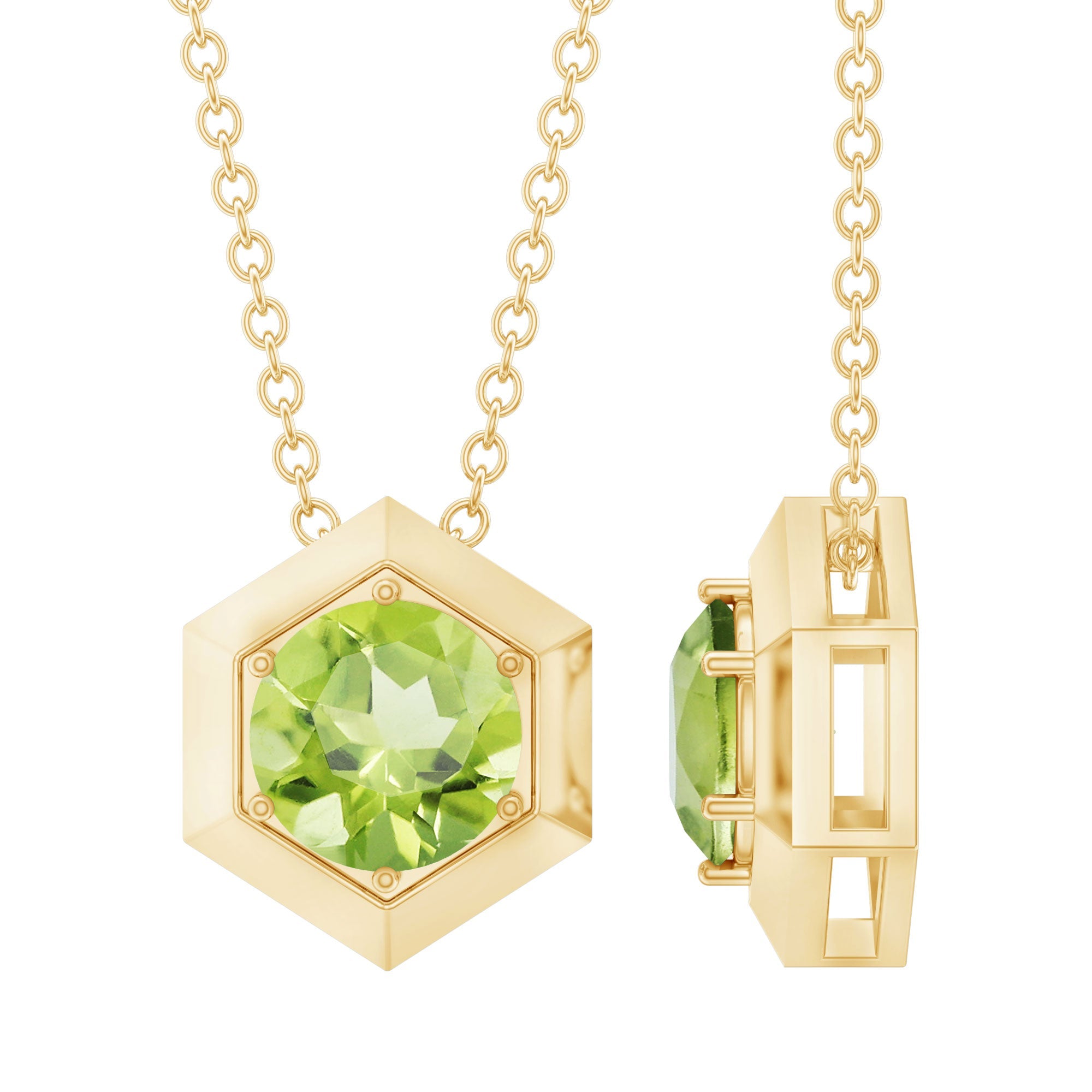 Peridot Hexagon Necklace – 2 Carat AAA Quality Solitaire Pendant Jewelry Women