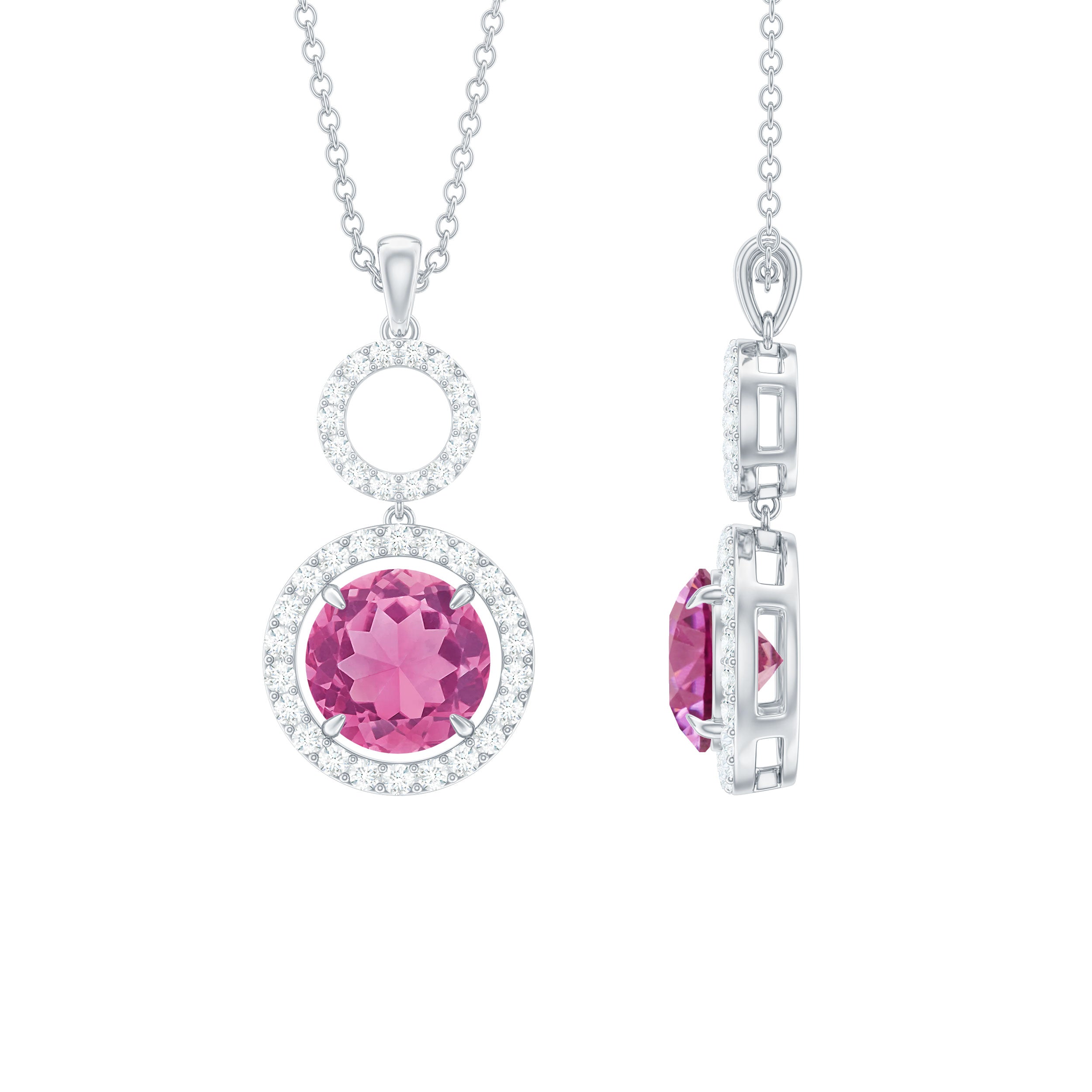 Pink Tourmaline Necklace – Diamond Dangle Pendant With Sparkling Halo Design