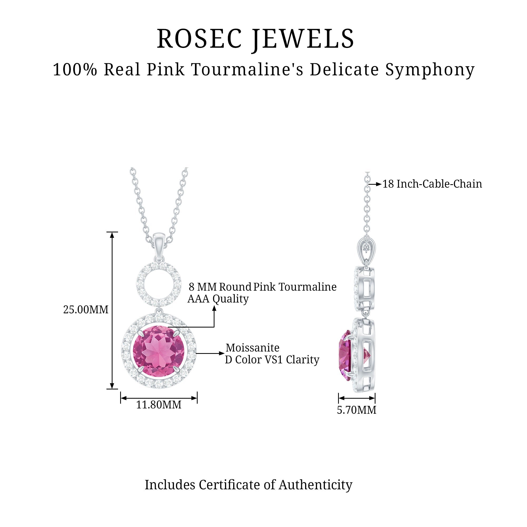 Pink Tourmaline Necklace – Diamond Dangle Pendant With Sparkling Halo Design