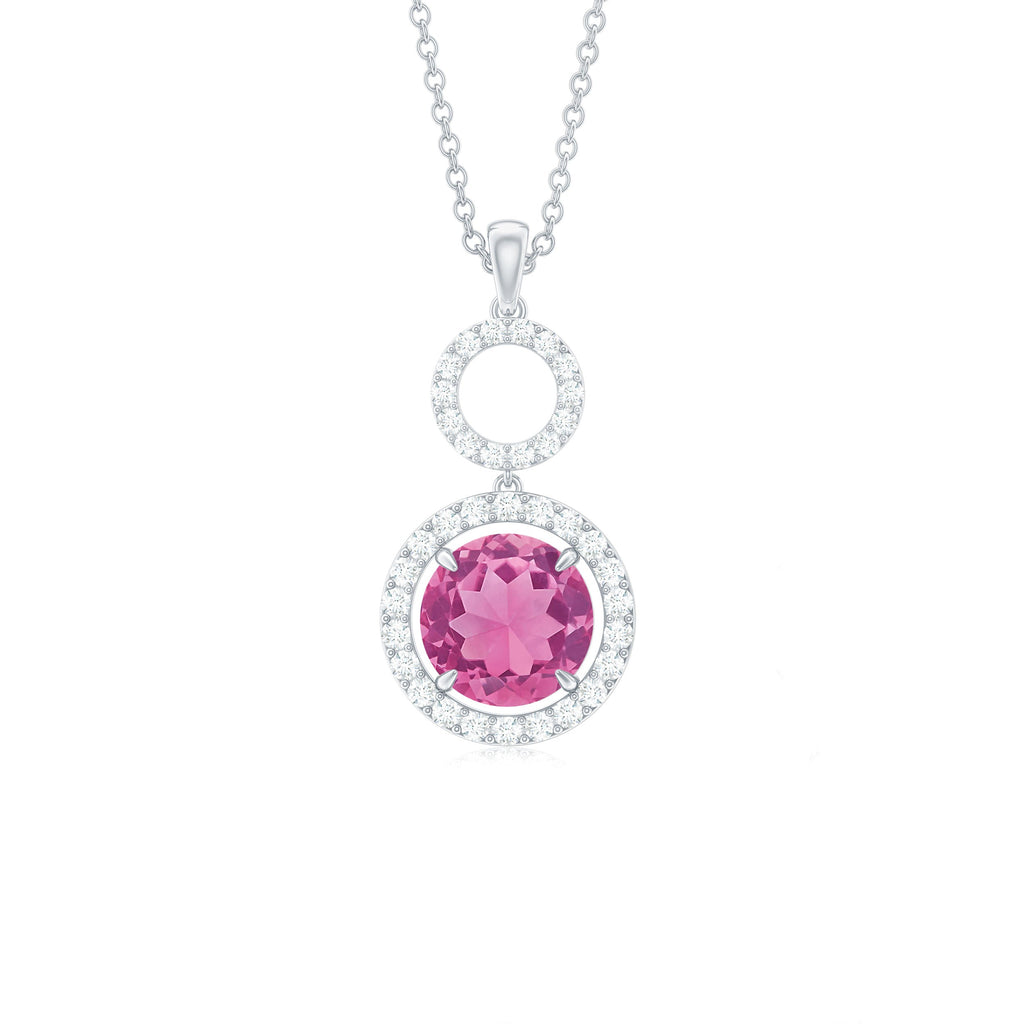 Pink Tourmaline Necklace – Diamond Dangle Pendant With Sparkling Halo Design