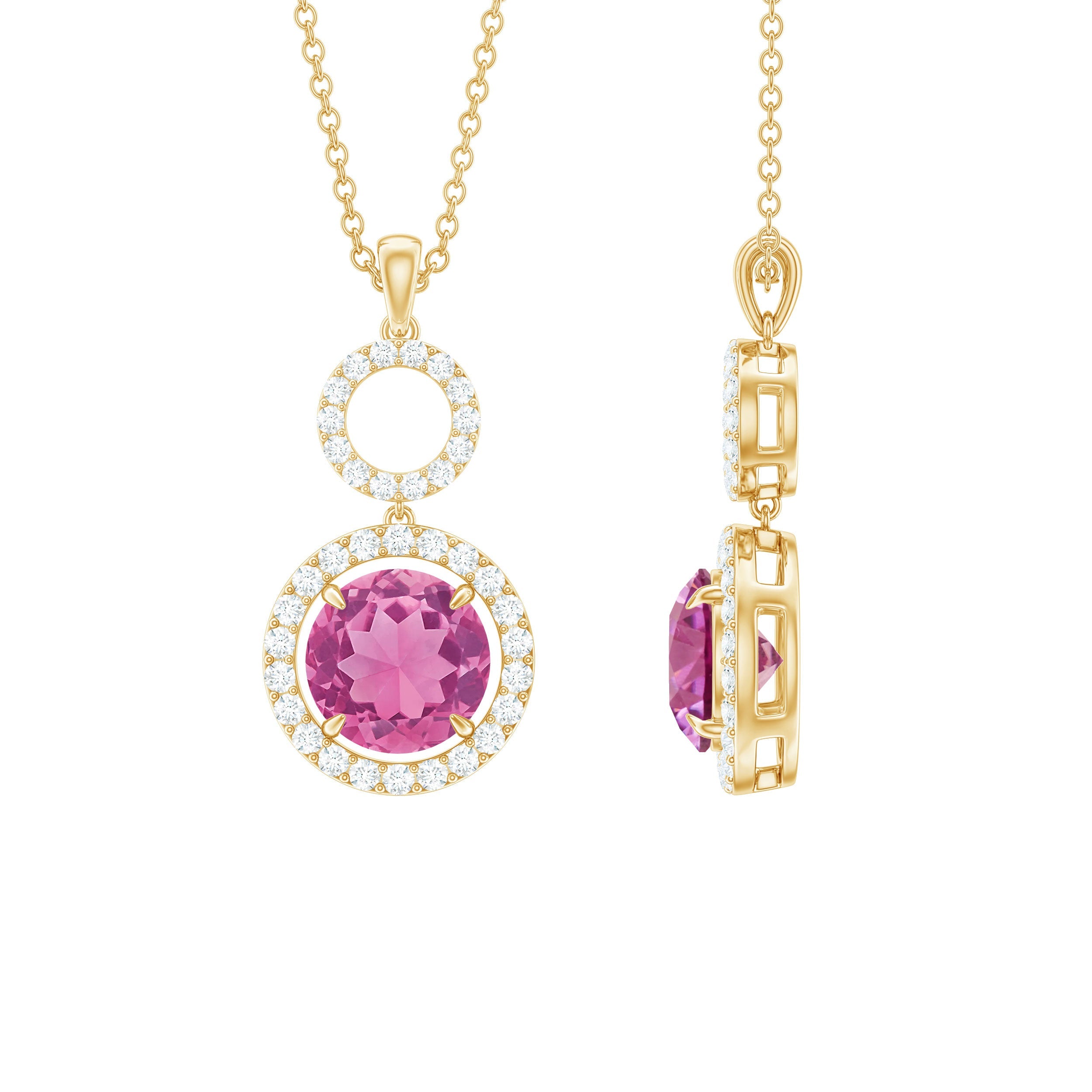 Pink Tourmaline Necklace – Diamond Dangle Pendant With Sparkling Halo Design