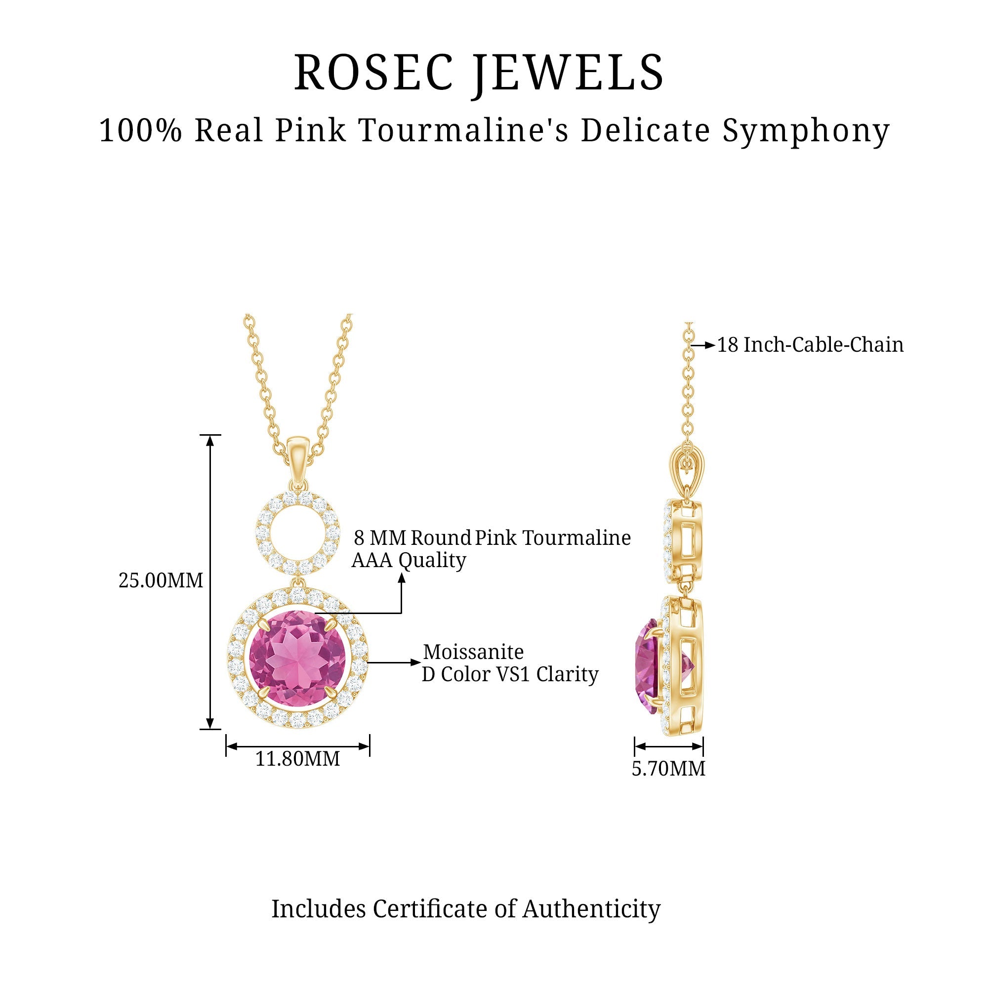 Pink Tourmaline Necklace – Diamond Dangle Pendant With Sparkling Halo Design