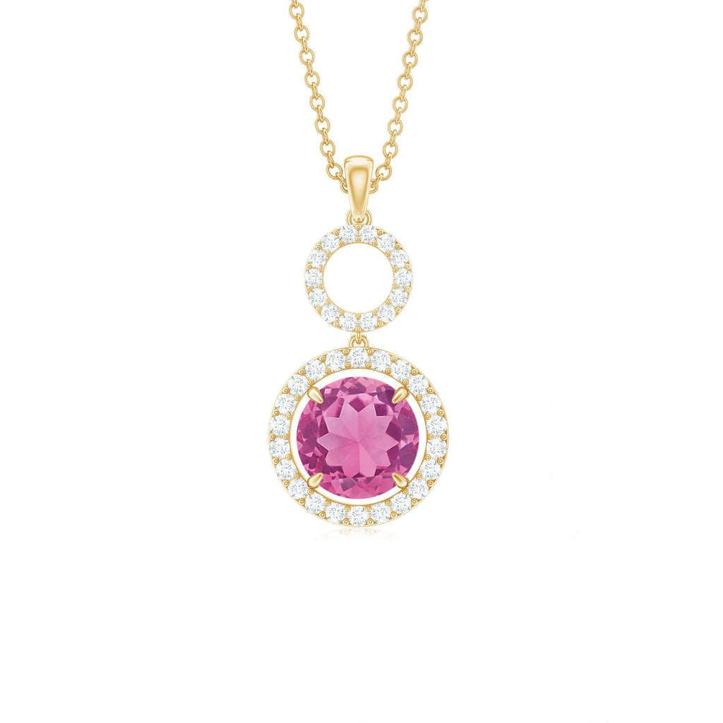 Pink Tourmaline Necklace – Diamond Dangle Pendant With Sparkling Halo Design